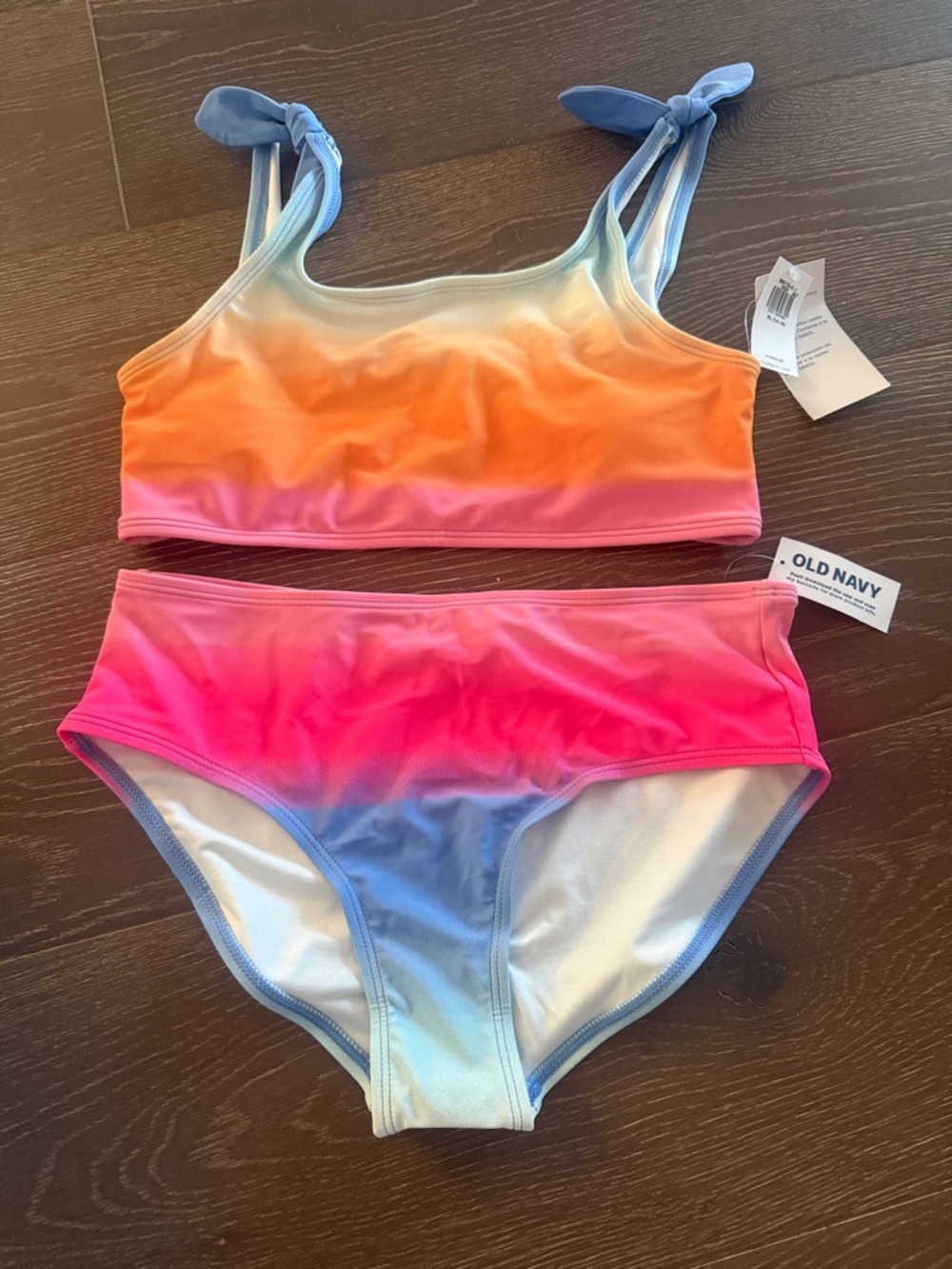 NWT!Old Navy Girls' Ombre Tie-Shoulder Bikini Top & Bottoms - Pink, Orange, Blue